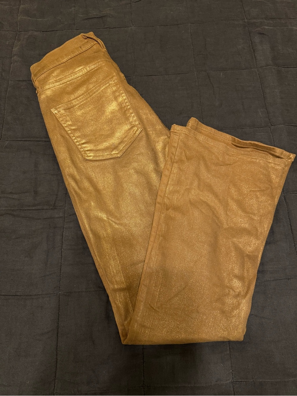 Veronica Beard Beverly High Rise Skinny Flare Metallic Coated Pants